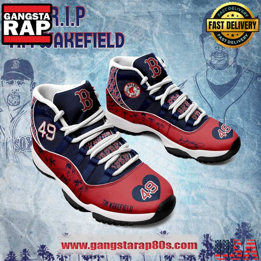 Boston Red Sox Tim Wakefield Memorial Air Jordan 11 Sneakers Shoes Boston Red Sox Tim Wakefield Memorial Air Jordan 11 Sneakers Shoes