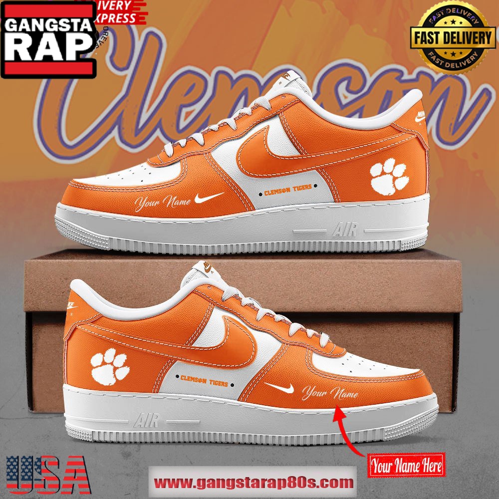 Clemson Tigers Custom Air Force 1 Running Sneakers Shoes