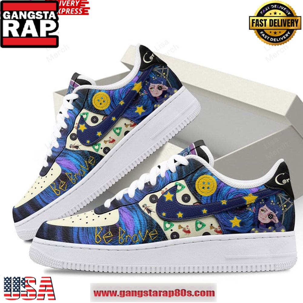 Coraline Be Brave Limited Edition Air Force 1 Sneakers Shoes Coraline Be Brave Limited Edition Air Force 1 Sneakers Shoes