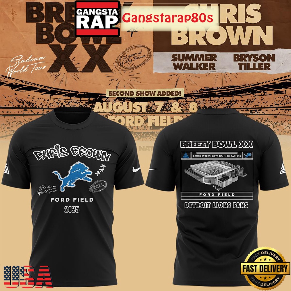 Detroit Lions x Chris Brown Breezy Bowl XX Tour T Shirt