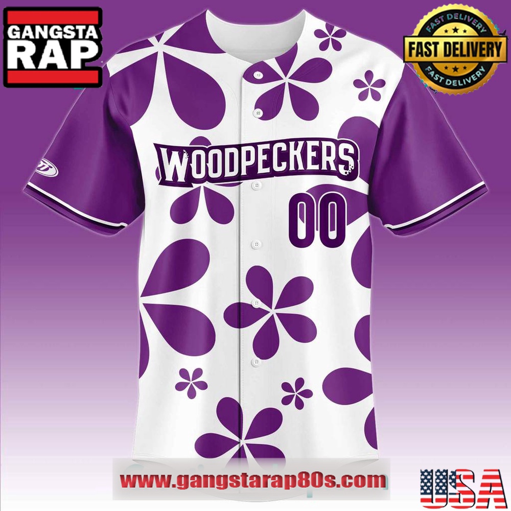 Fayetteville Woodpecker Purple Paint the Park Custom Baseball Jersey Fayetteville Woodpecker Purple Paint the Park Custom Baseball Jersey