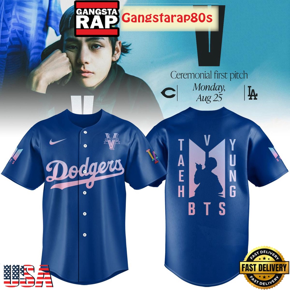 Los Angeles Dodgers Collab V BTS 2025 Blue Special Baseball Jersey
