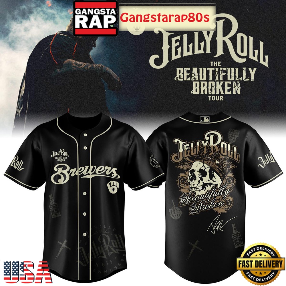 Milwaukee Brewers Collab Jelly Roll 2025 Tour Baseball Jersey Milwaukee Brewers Collab Jelly Roll 2025 Tour Baseball Jersey