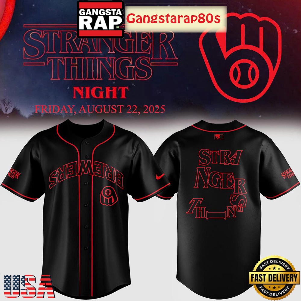 Milwaukee Brewers x Stranger Things Night On Netflix Baseball Jersey