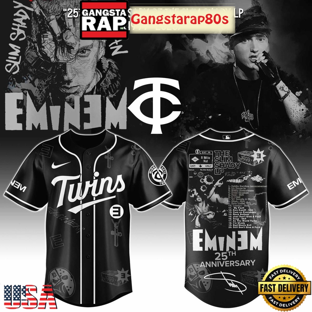 Minnesota Twins x Eminem 25th Anniversary Of The Slim Shady LP 2025 Baseball Jersey