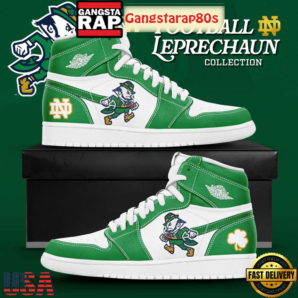 Notre Dame Fighting Irish Leprechaun New Logo 2025 Air Jordan 1 Sneakers Shoes Notre Dame Fighting Irish Leprechaun New Logo 2025 Air Jordan 1 Sneakers Shoes