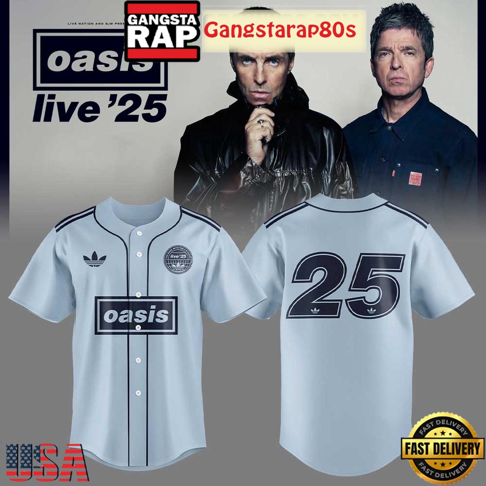 Oasis Live ’25 Tour Ocean Blue Baseball Jersey Oasis Live ’25 Tour Ocean Blue Baseball Jersey
