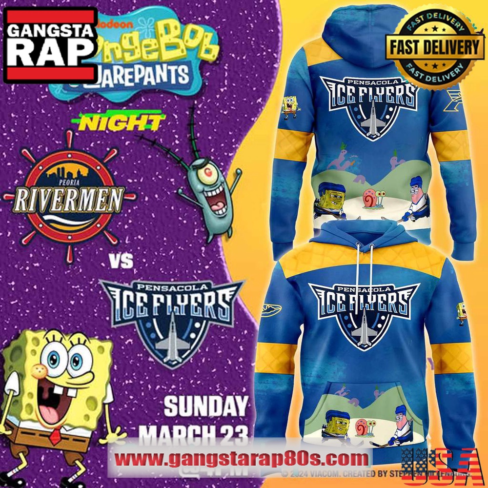 Pensacola Ice Flyers x Spongebob Squarepants Limited Edition Hoodie Shirt