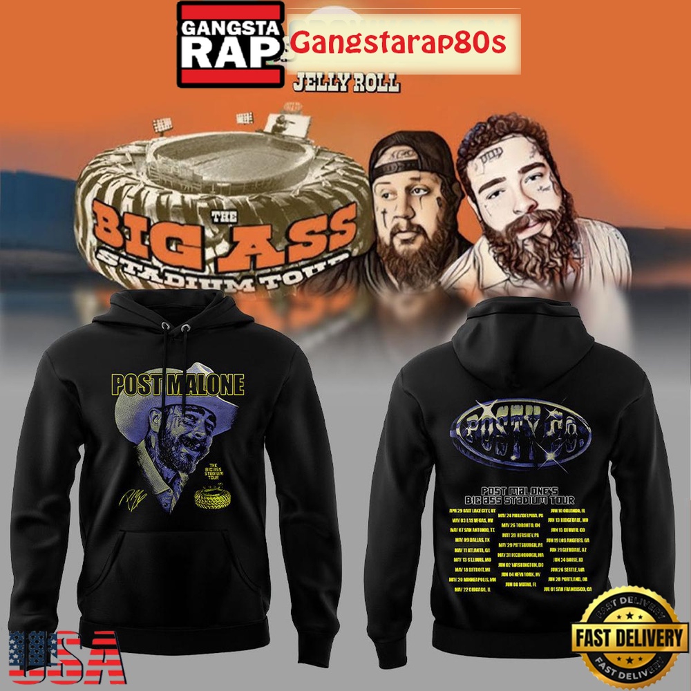 Post Malone With Jelly Roll Big Ass Stadium Tour Unisex Hoodie