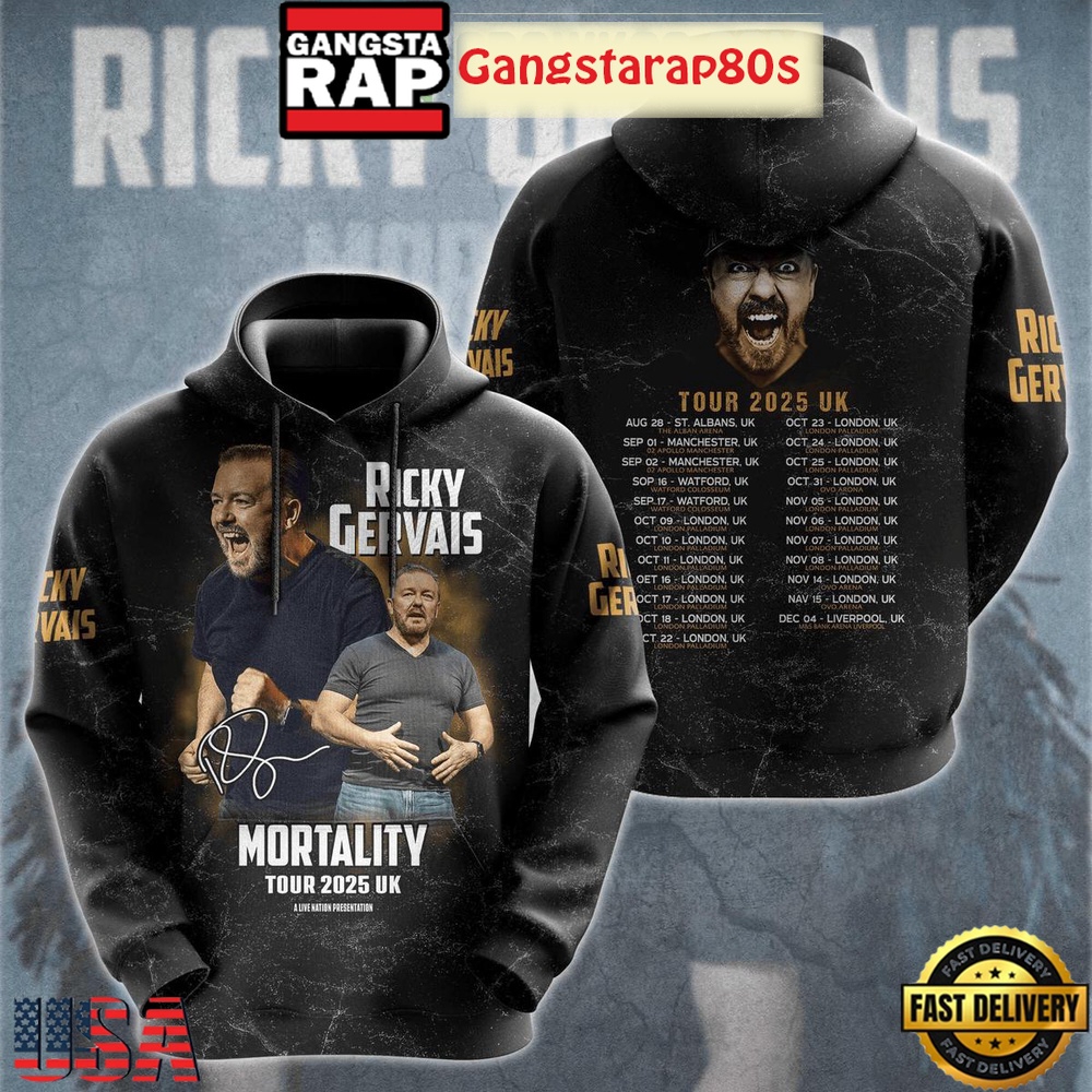 Ricky Gervais Mortality Tour 2025 Limited Unisex Hoodie Ricky Gervais Mortality Tour 2025 Limited Unisex Hoodie