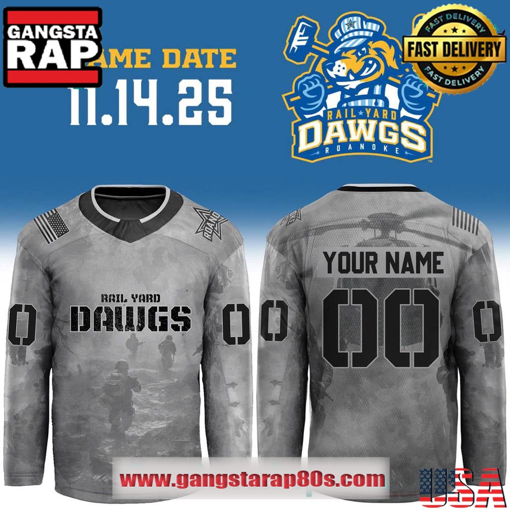 Roanoke Rail Yard Dawgs x Military Night 2025 Custom Hockey Jersey Roanoke Rail Yard Dawgs x Military Night 2025 Custom Hockey Jersey