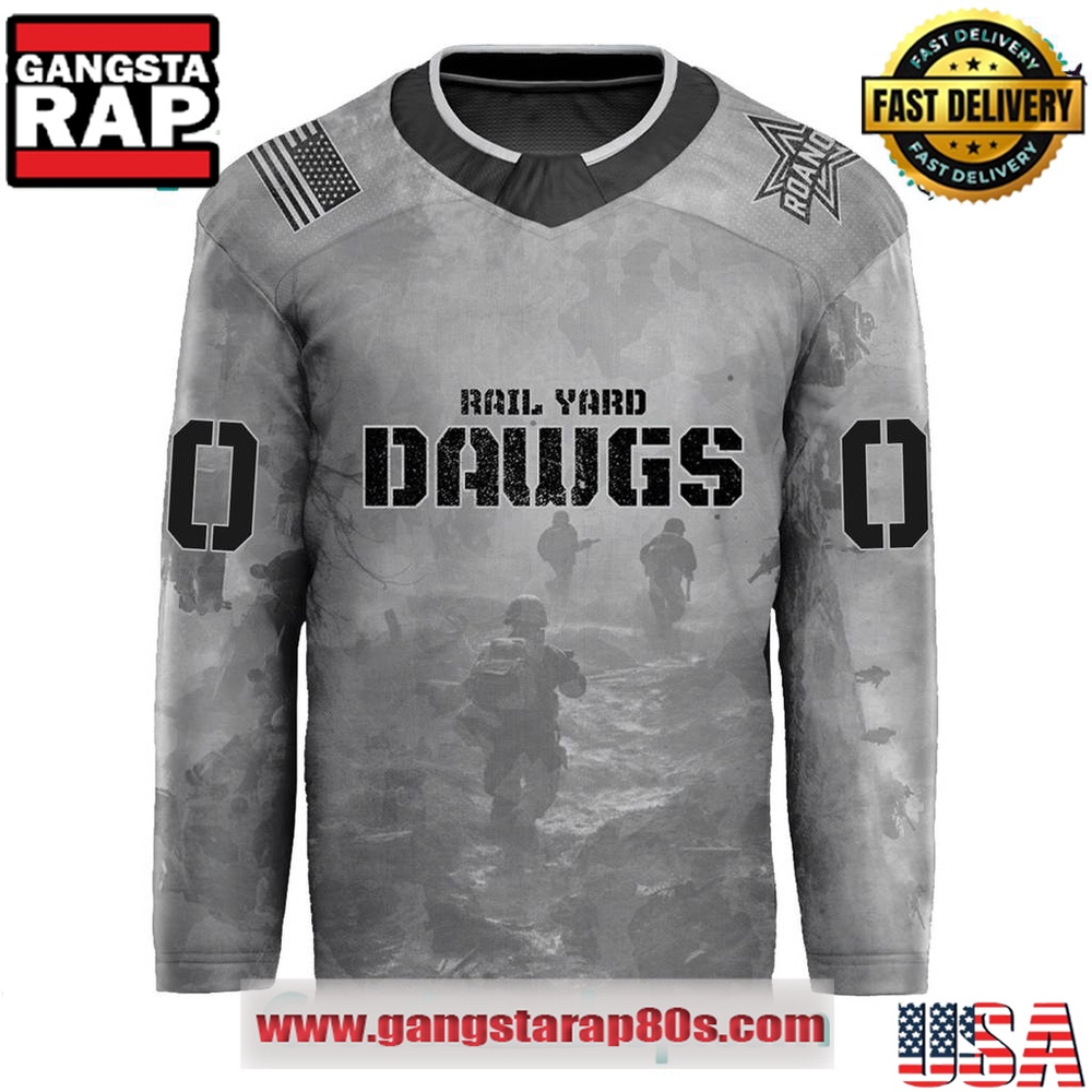 Roanoke Rail Yard Dawgs x Military Night 2025 Custom Hockey Jersey Roanoke Rail Yard Dawgs x Military Night 2025 Custom Hockey Jersey