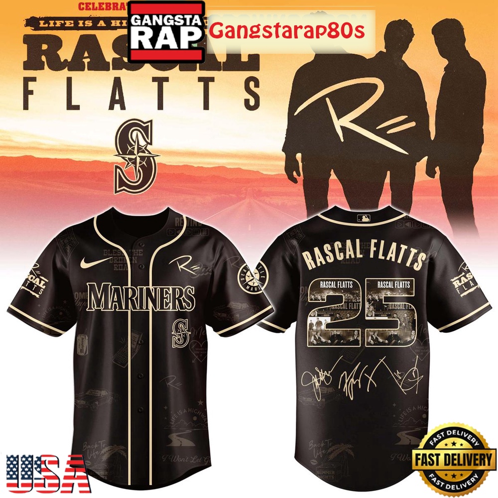 Seattle Mariners Celebrating Rascal Flatts 25 Years Tour Baseball Jersey Seattle Mariners Celebrating Rascal Flatts 25 Years Tour Baseball Jersey