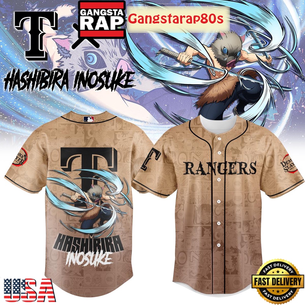 Texas Rangers Hashibira Inosuke Demon Slayer 2025 Limited Edition Baseball Jersey Texas Rangers Hashibira Inosuke Demon Slayer 2025 Limited Edition Baseball Jersey