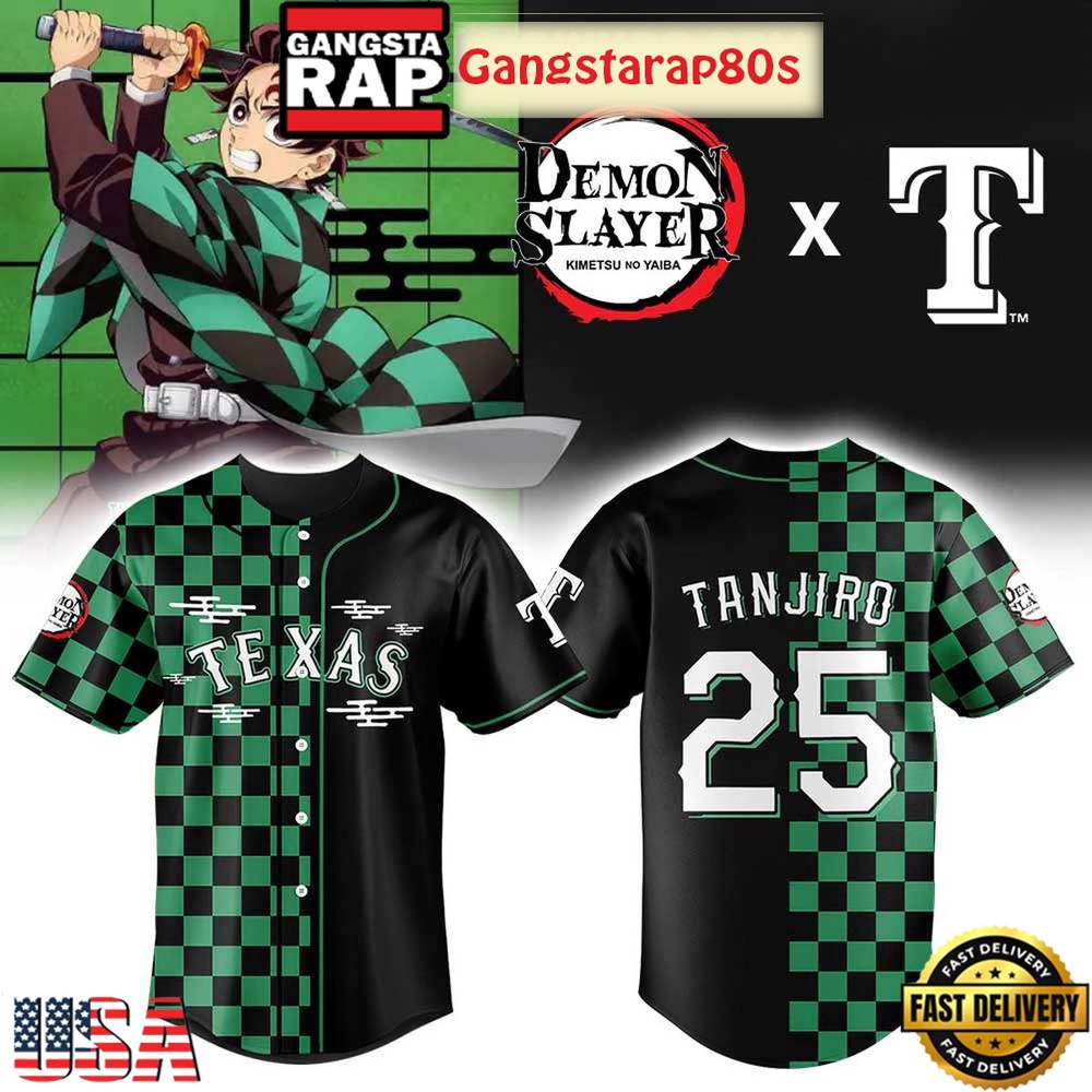 Texas Rangers Tanjiro 25 Demon Slayer Night Limited Edition Baseball Jersey