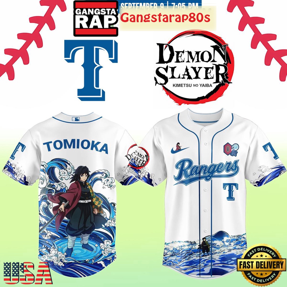 Texas Rangers Tomioka Demon Slayer 2025 Limited Edition Baseball Jersey