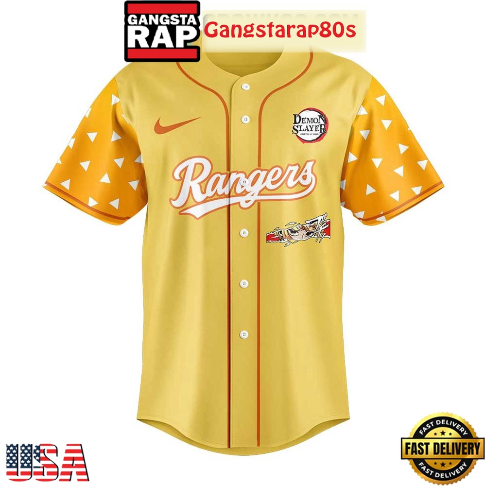 Texas Rangers x Agatsuma Zenitsu Demon Slayer Infinity Catsle 2025 Special Baseball Jersey