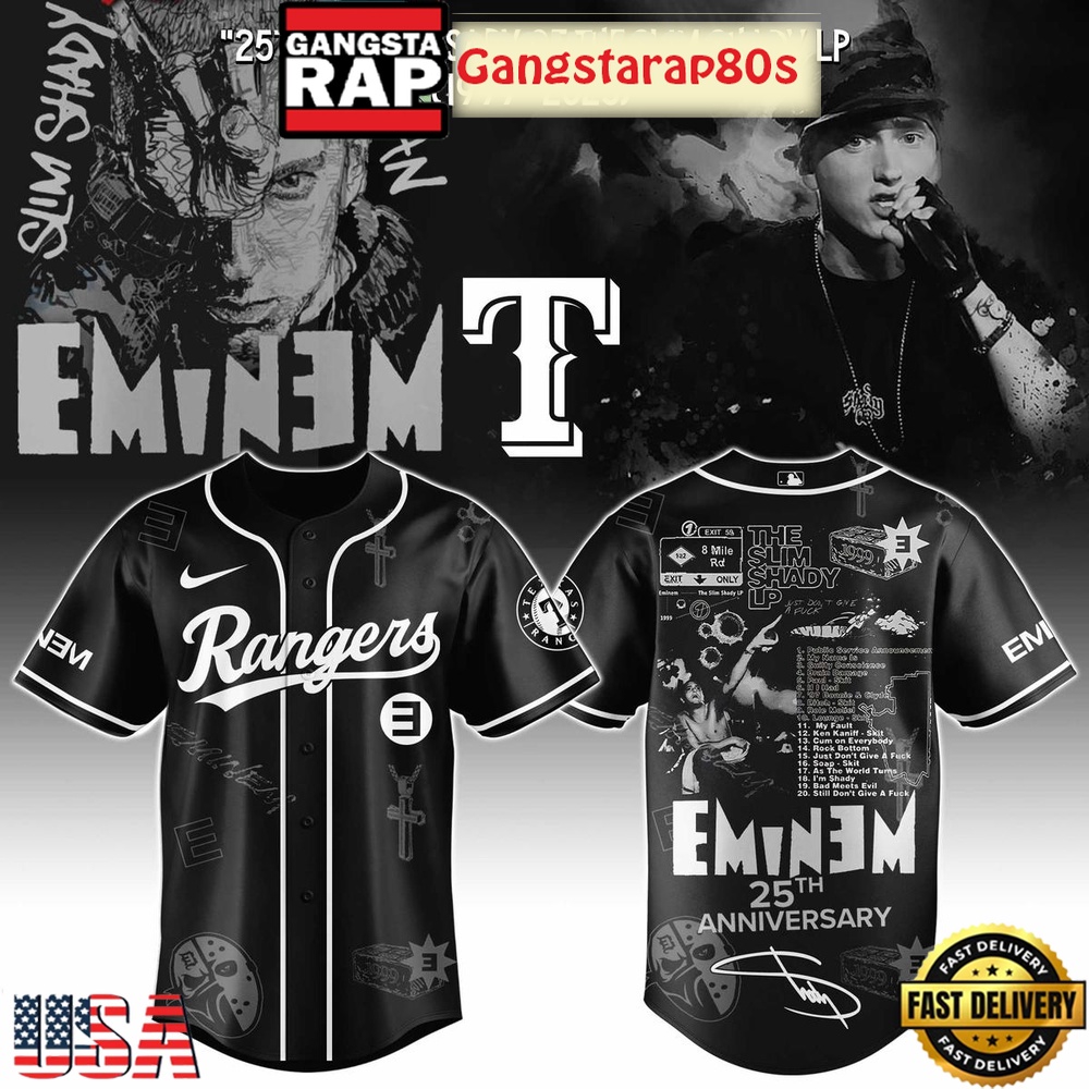 Texas Rangers x Eminem 25th Anniversary Of The Slim Shady LP 2025 Baseball Jersey