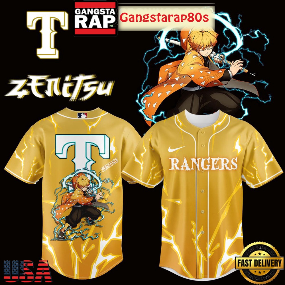 Texas Rangers Zenitsu Slayer 2025 Special Baseball Jersey