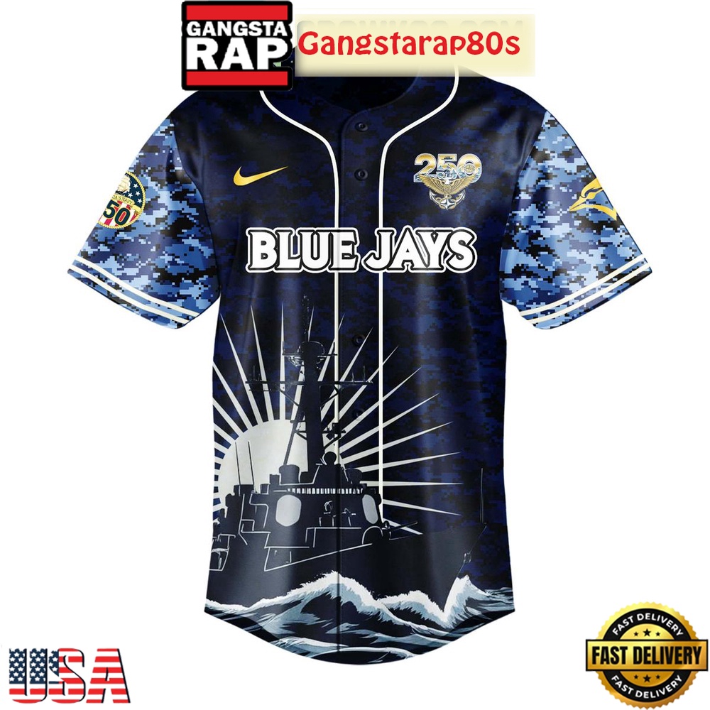 Toronto Blue Jays Celebration Happy Birthday US Navy 250 Years 2025 Special Baseball Jersey Toronto Blue Jays Celebration Happy Birthday US Navy 250 Years 2025 Special Baseball Jersey