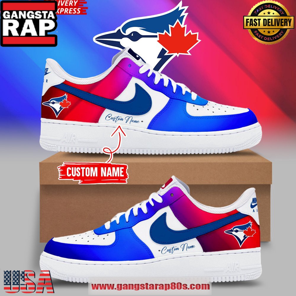 Toronto Blue Jays Gradient Color Air Force 1 Running Sneakers Shoes Toronto Blue Jays Gradient Color Air Force 1 Running Sneakers Shoes