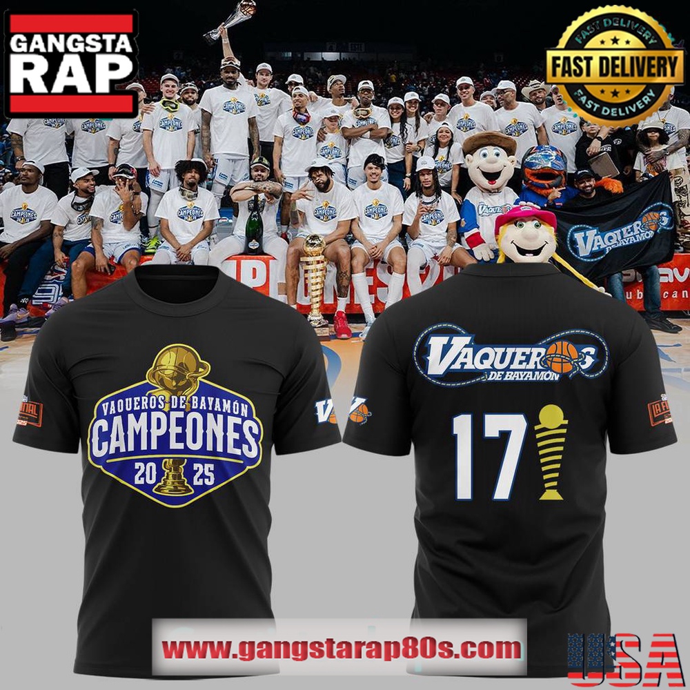 Vaqueros de Bayamon Champions Baloncesto Superior Nacional 2025 Black T Shirt Vaqueros de Bayamon Champions Baloncesto Superior Nacional 2025 Black T Shirt