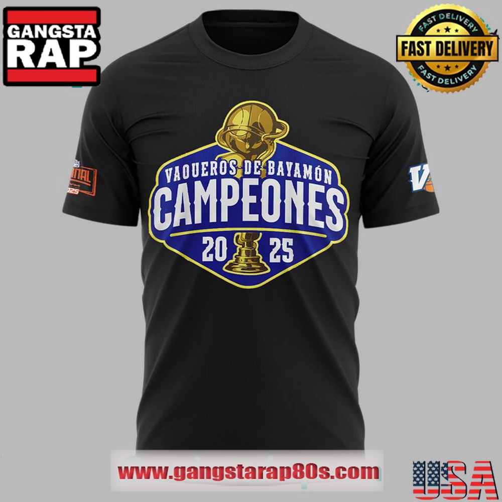 Vaqueros de Bayamon Champions Baloncesto Superior Nacional 2025 Black T Shirt Vaqueros de Bayamon Champions Baloncesto Superior Nacional 2025 Black T Shirt
