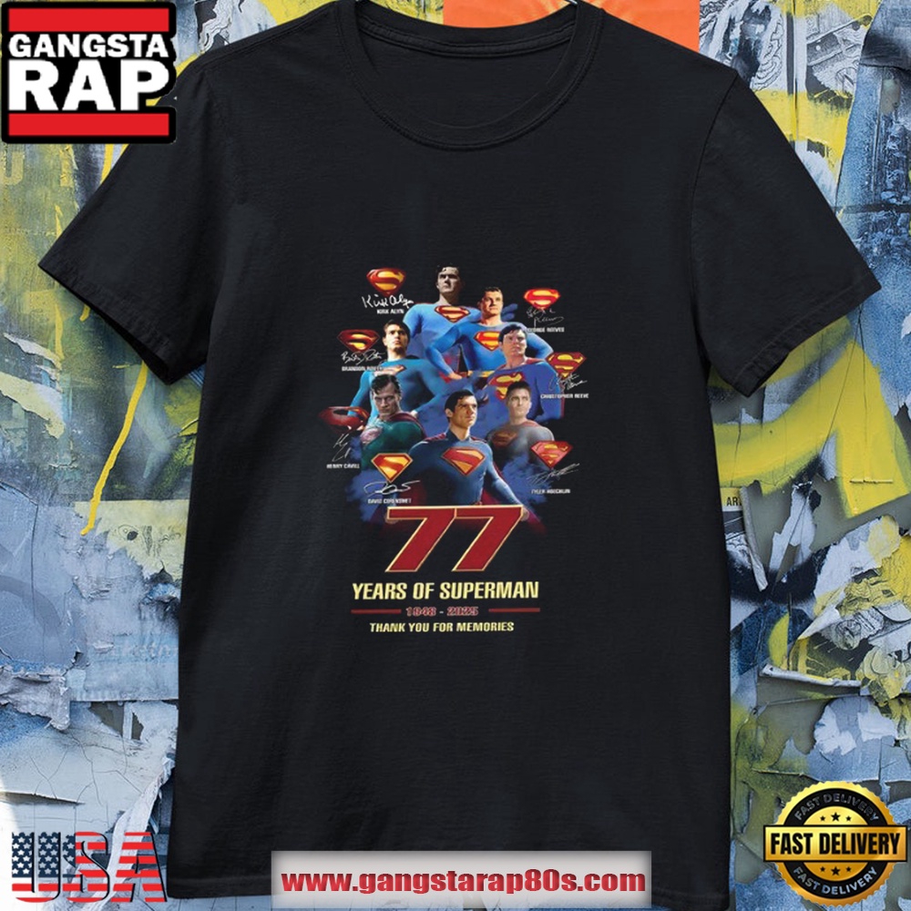 77 Years Of Superman 1948 2025 Black T Shirt