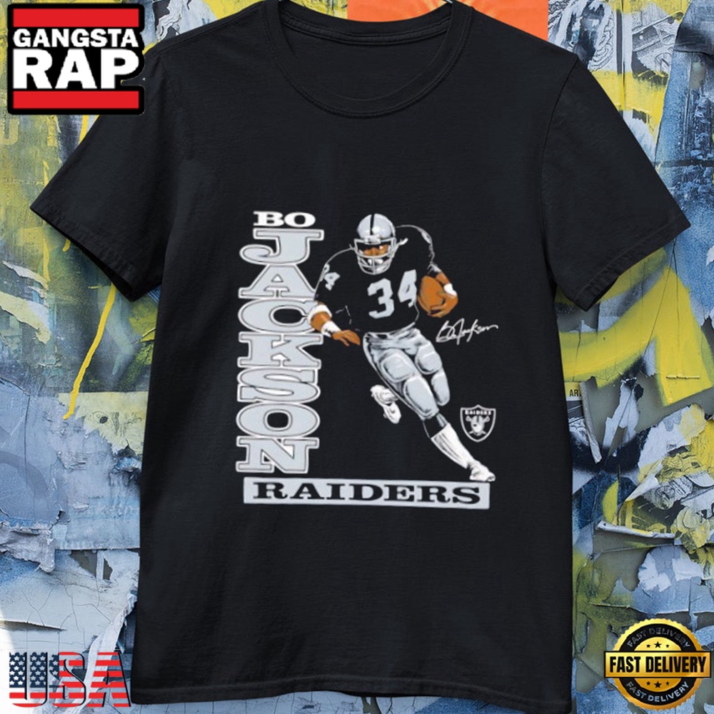 Bo Jackson Las Vegas Raiders Player Signature T Shirt