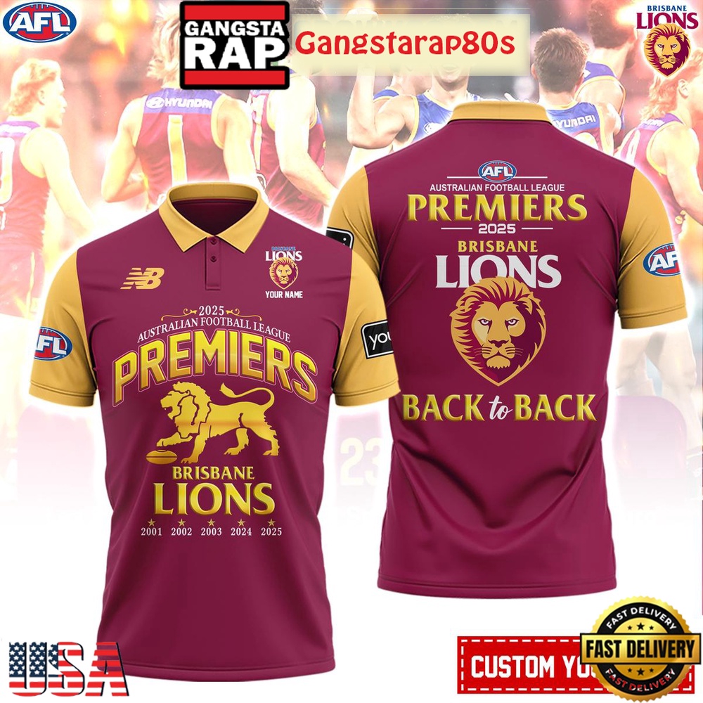 Brisbane Lions Back 2 Back Premiers 2025 Limited Edition Polo Shirt