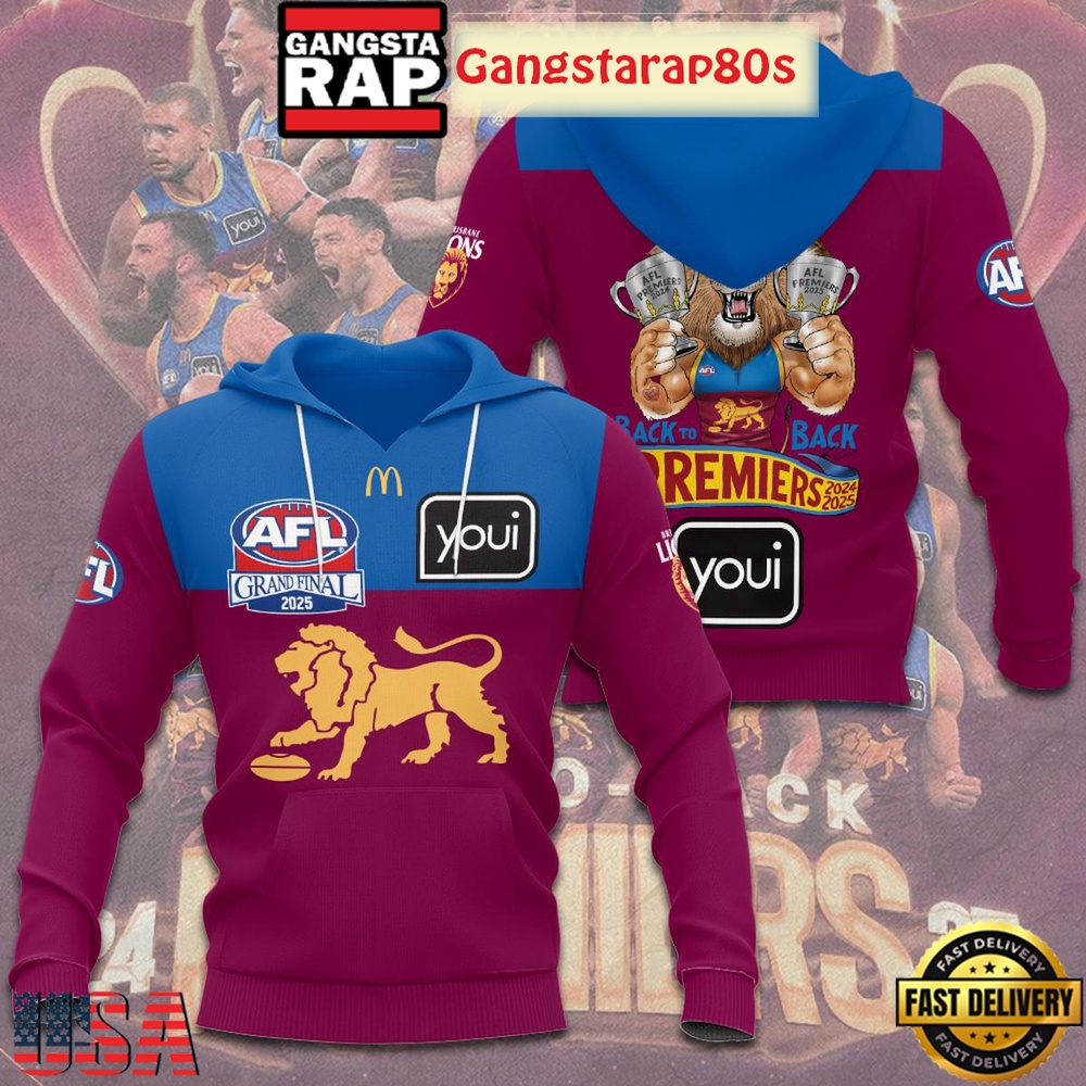 Brisbane Lions Premiers 2025 Back To Back All Over Print Hoodie