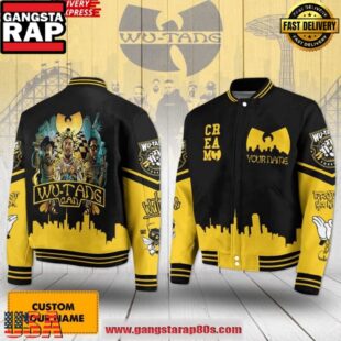 Cream Wu Tang Clan Custom Name Baseball Jacket