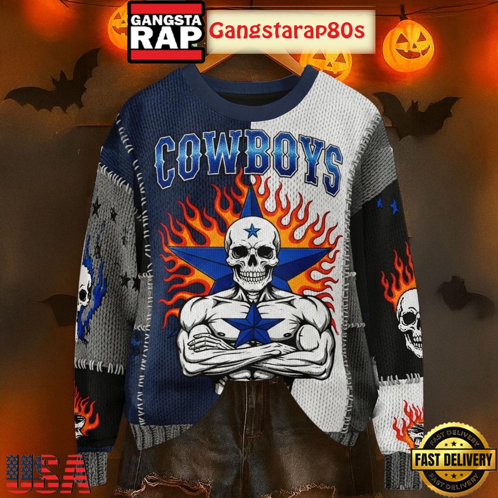 Dalls Cowboys Sleketon Halloween Ugly Xmas Sweater