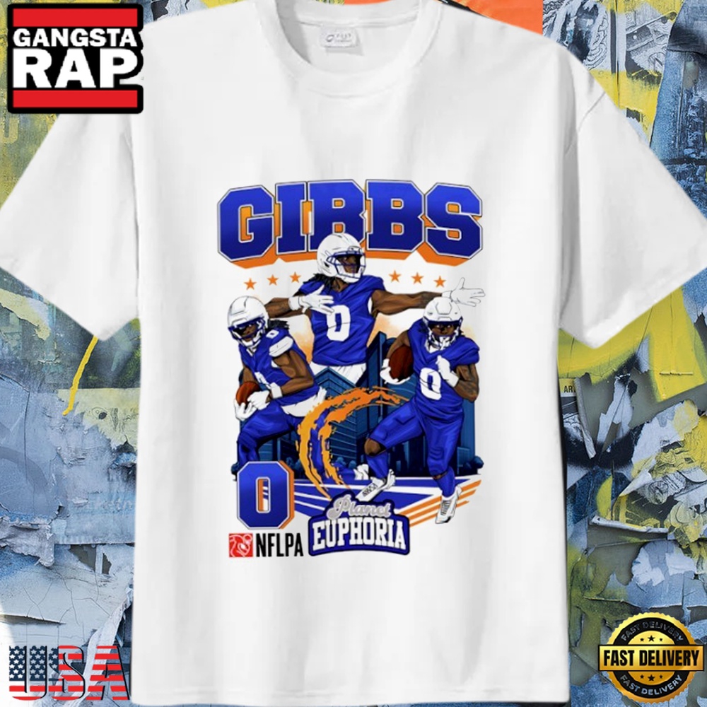 Jahmyr Gibbs #0 Detroit Lions 2025 Player Collage City Skyline Unisex T Shirt