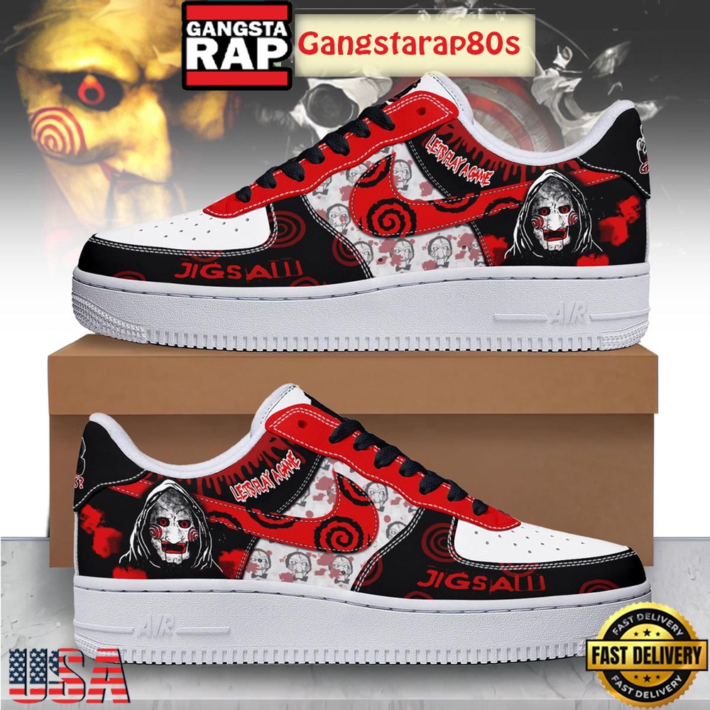 Jigsaw Lets Play A Game Halloween Air Force 1 Shoes Running Sneakers Jigsaw Lets Play A Game Halloween Air Force 1 Shoes Running Sneakers