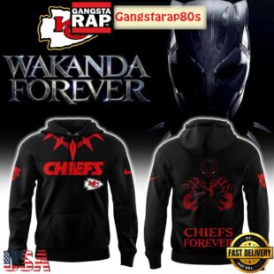 Kansas City Chiefs Black Panther Wakanda Forever All Over Print Hoodie