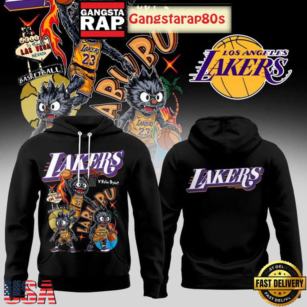 Los Angeles Lakers x Labubu Black All Over Print Hoodie