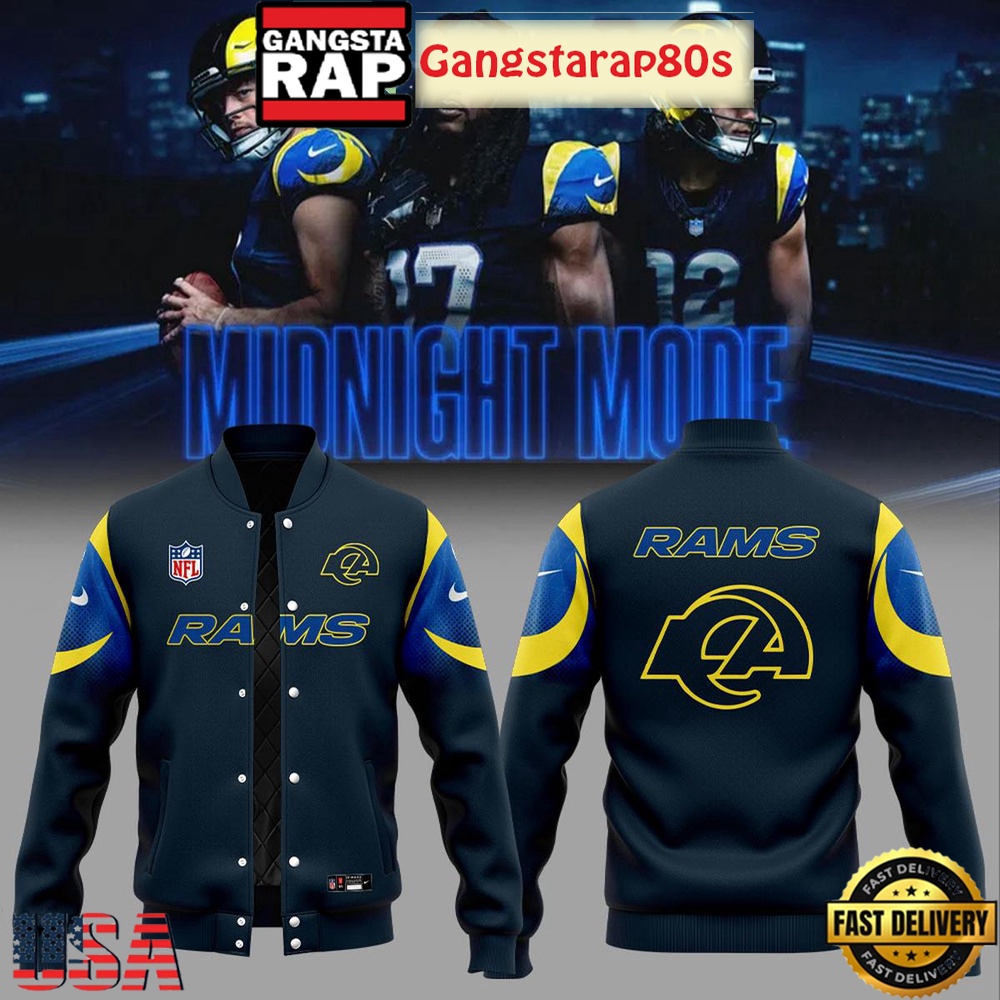 Los Angeles Rams New Rivalries Mid Night Mod Uniform 2025 Special Baseball Jacket Los Angeles Rams New Rivalries Mid Night Mod Uniform 2025 Special Baseball Jacket