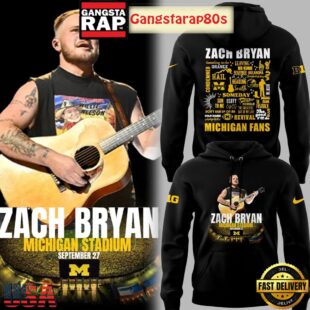 Michigan Wolverines x Zach Bryan Celebration The Quittin' Time Tour In Michigan Stadium 2025 Black All Over Print Hoodie