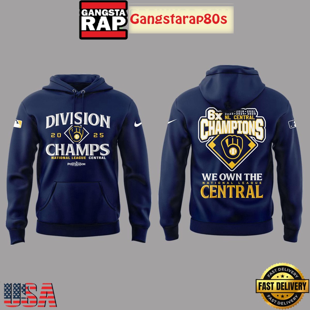 Milwaukee Brewers 6X NL Central Champions All Over Print Hoodie
