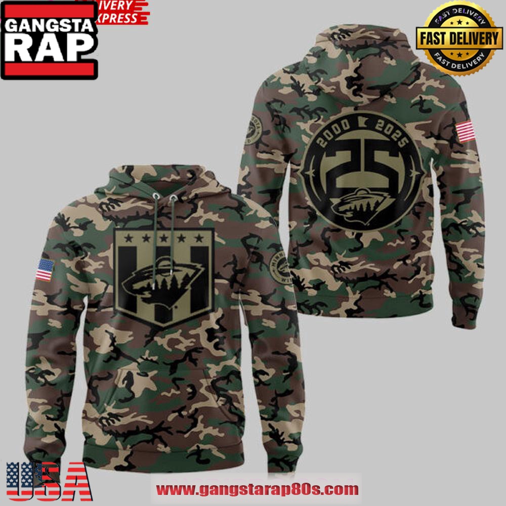 Minnesota Wild Military Appreciation Night 2025 Camo Hoodie Shirt