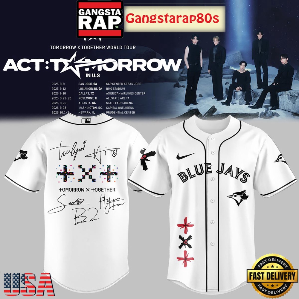 MLB All Team x TXT Tomorrow X Together Tour 2025 White Baseball Jersey Shirt