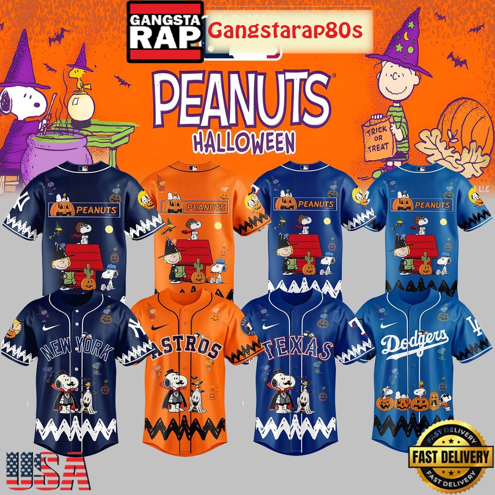 MLB Custom Team x Collab Peanuts Halloween Trick Or Treat Baseball Jersey Shirt