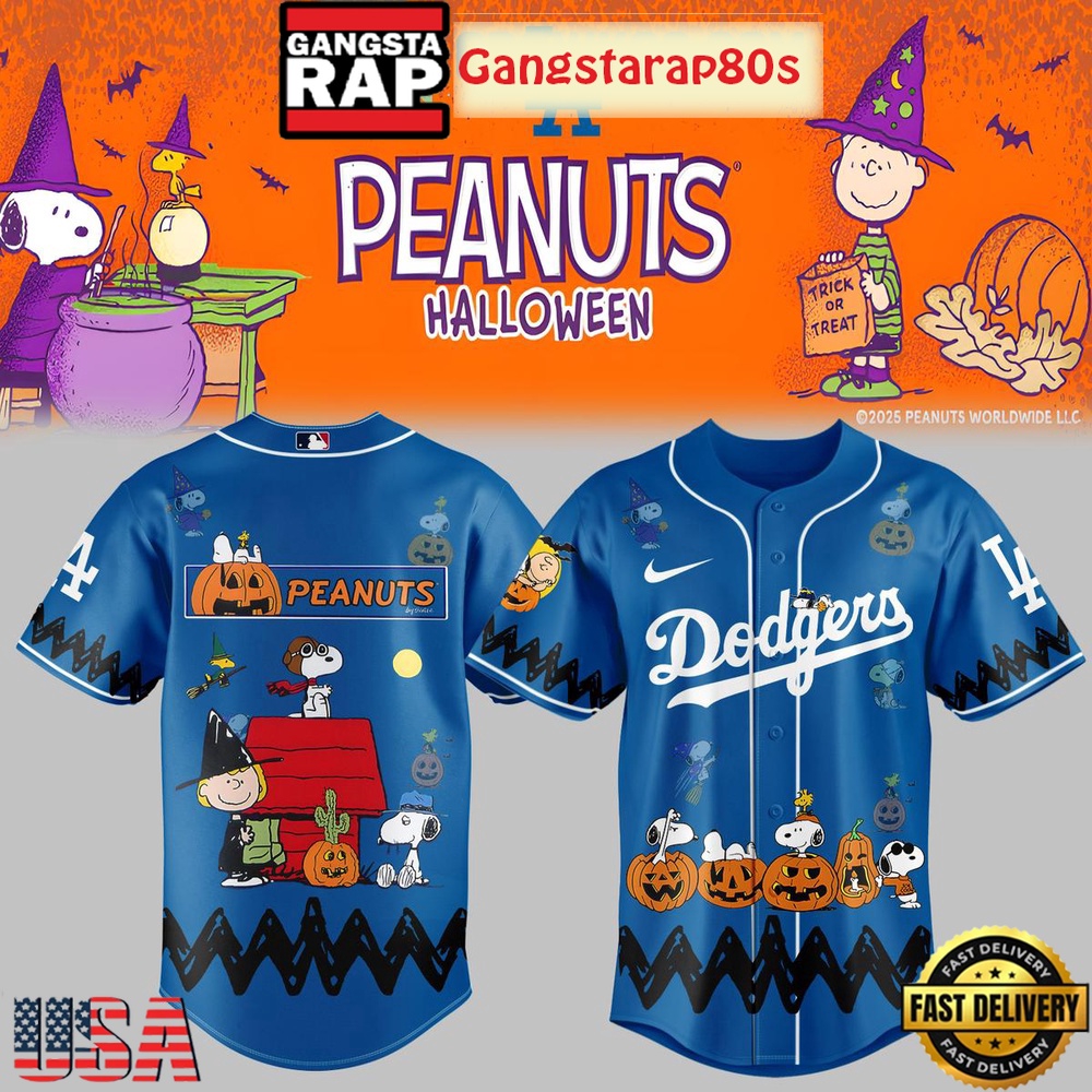 MLB Custom Team x Collab Peanuts Halloween Trick Or Treat Baseball Jersey Shirt