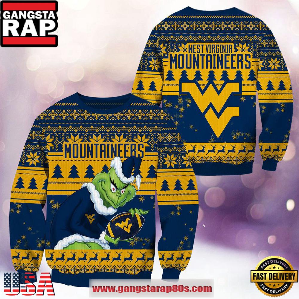 NCAA West Virginia Mountaineers x Grinch Christmas Ugly Sweater