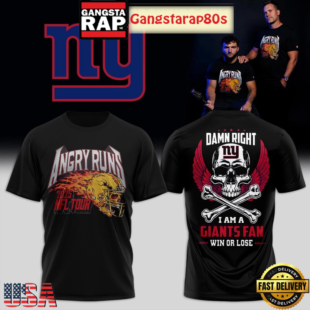 New York Giants Angry Runs 2025 NFL Tour All Over Print Hoodie