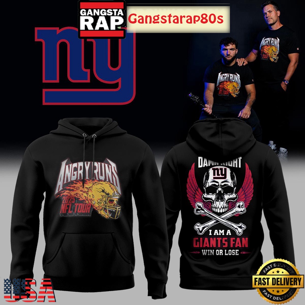 New York Giants Angry Runs 2025 NFL Tour All Over Print Hoodie