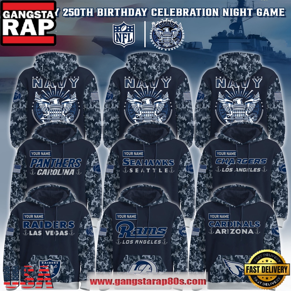 NFL All Team X U.S. Navy 250 Years Camo Custom Name Hoodie Shirt