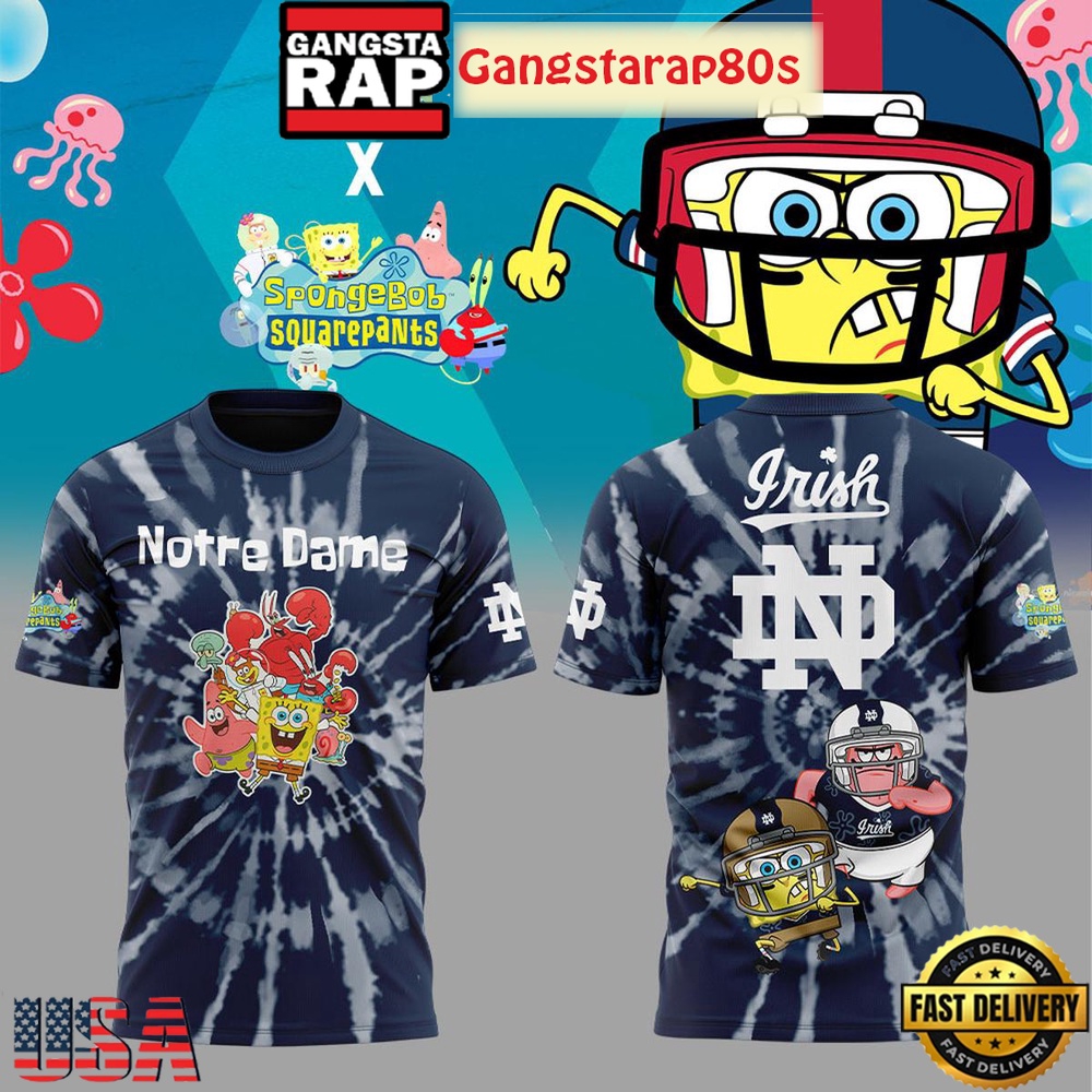 Notre Dame Fighting Irish SpongeBob SquarePants All Over Print Hoodie