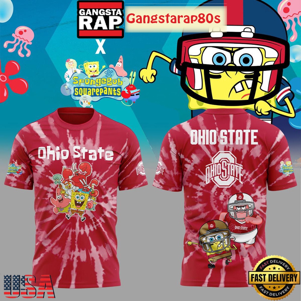 Ohio State Buckeyes SpongeBob SquarePants All Over Print Hoodie